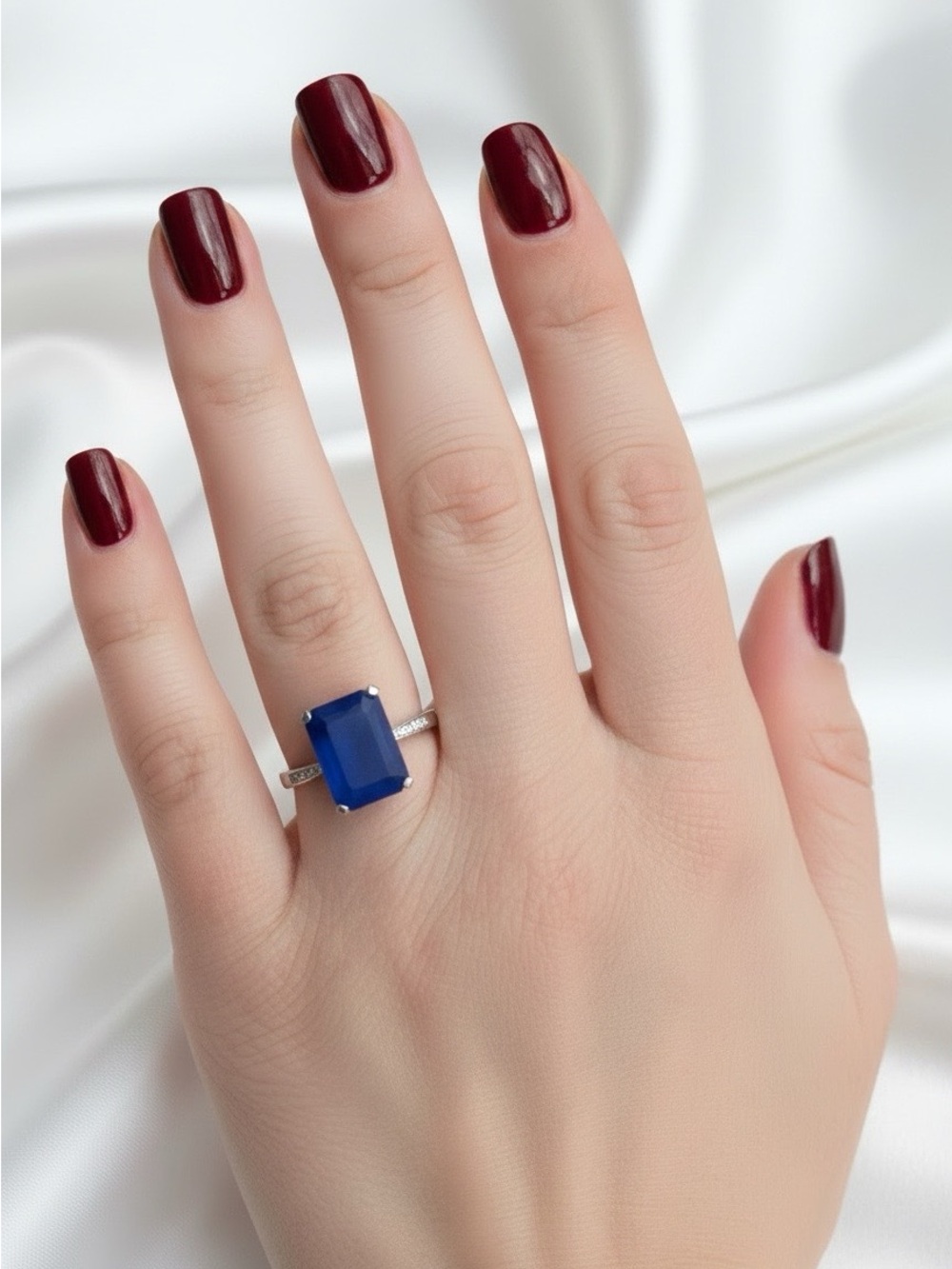 Sterling Silver Natural Blue Jadeite Ring